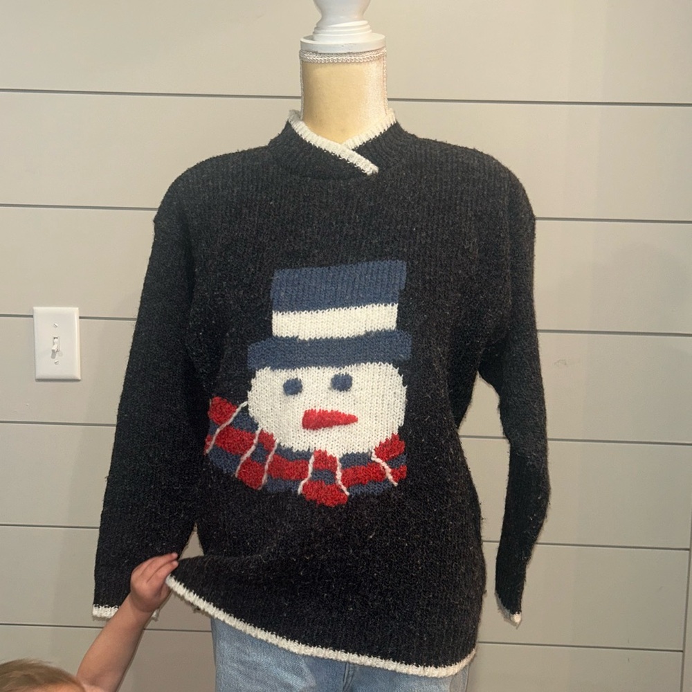 Christopher & Banks Black Snowman Crewneck Sweater